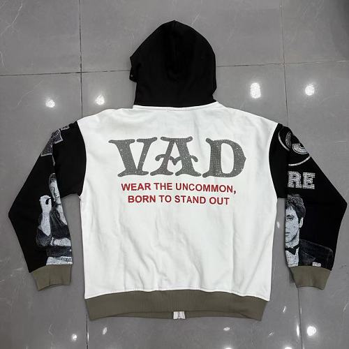 VARE All Day Streetwear Vintage Graphic Zip-Up Hoodie
