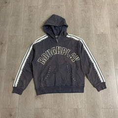 Rough Play Rhinestone Zip Hoodie Grey