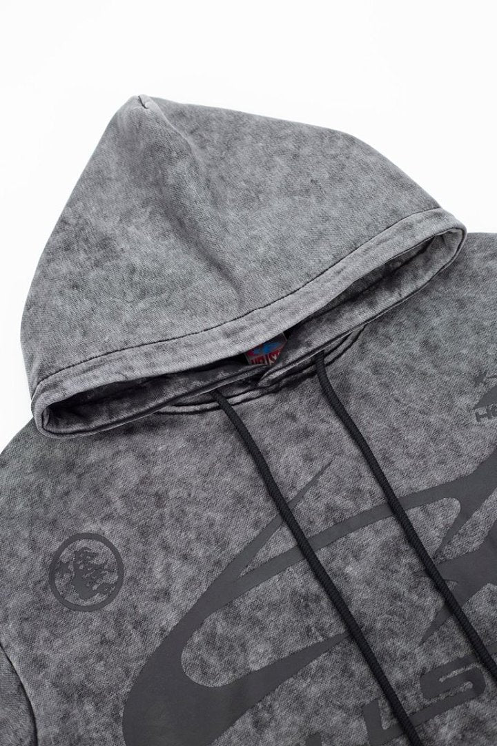 Street Style Distressed Wash Graphic Full Zip Hooded Jacket