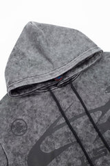 Street Style Distressed Wash Graphic Full Zip Hooded Jacket