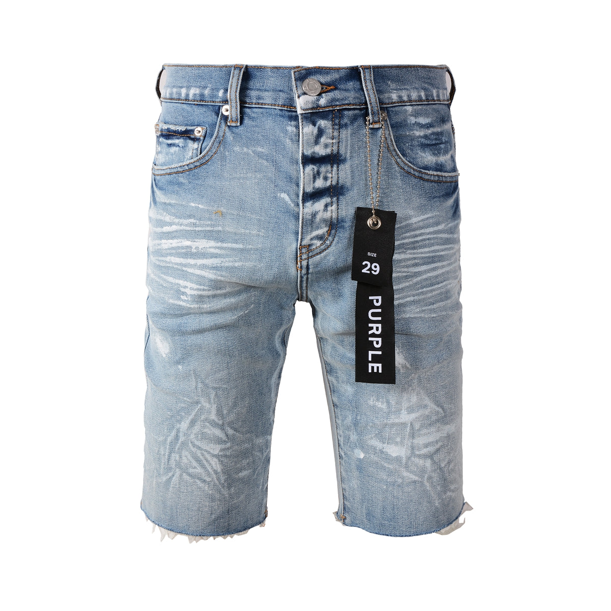 Purple Jeans Casual Streetwear Denim Shorts for Men Featuring Distressed Detailing, Raw Cut Hem, and Faded Wash 5091