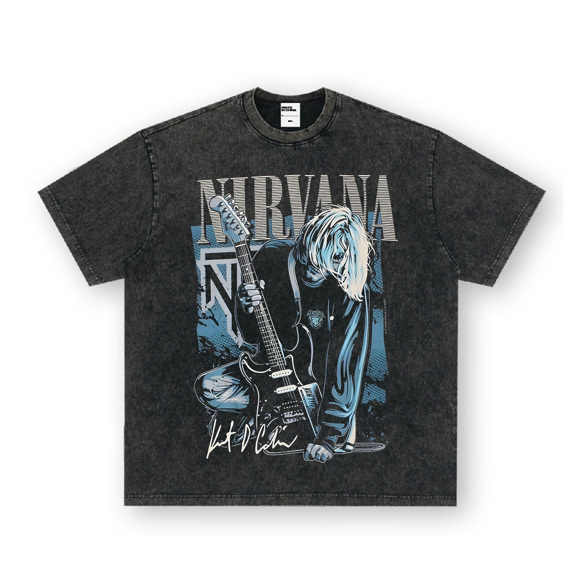 Nirvana NIRVANA rock band VINTAGE American washed vintage heavyweight cross-border short sleeved t-shirt with small neckline (1)