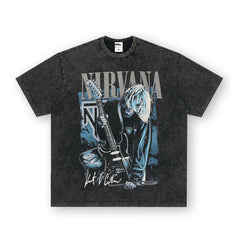 Nirvana NIRVANA rock band VINTAGE American washed vintage heavyweight cross-border short sleeved t-shirt with small neckline (1)