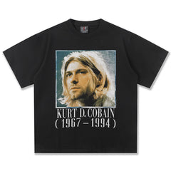 2025 Spring/Summer New Cross border NIRVANA Rock Band Vintage Short sleeved T-shirt Heavy duty Washed and Used Trend (14)