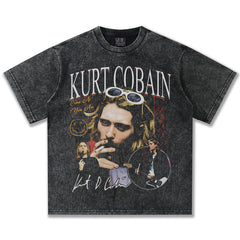 2025 Spring/Summer New Cross border NIRVANA Rock Band Vintage Short sleeved T-shirt Heavy duty Washed and Used Trend (11)