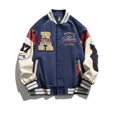 Navy Embroidered Varsity Baseball Jacket