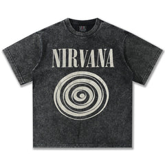 2025 Spring/Summer New Cross border NIRVANA Rock Band Vintage Short sleeved T-shirt Heavy duty Washed and Used Trend (17)