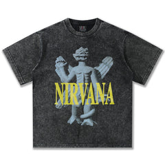 2025 Spring/Summer New Cross border NIRVANA Rock Band Vintage Short sleeved T-shirt Heavy duty Washed and Used Trend (4)