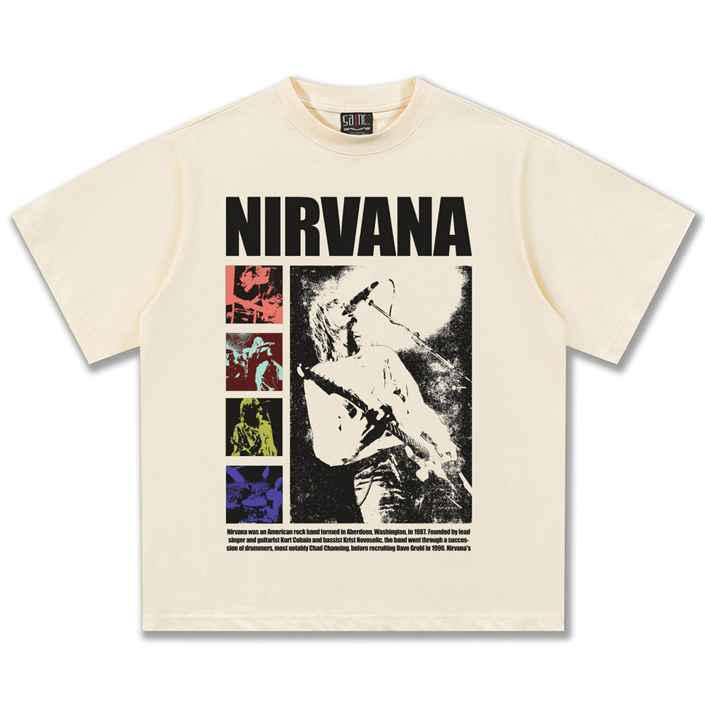 2025 Spring/Summer New NIRVANA Band Rock Heavy Wash Short Sleeve T-shirt American Retro Street Style (2)
