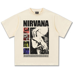 2025 Spring/Summer New NIRVANA Band Rock Heavy Wash Short Sleeve T-shirt American Retro Street Style (2)