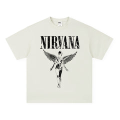 NIRVANA Cross border Heavy American Retro Short Sleeve Top Men's Summer Printed T-shirt Loose Five Sleeve T-shirt (2)