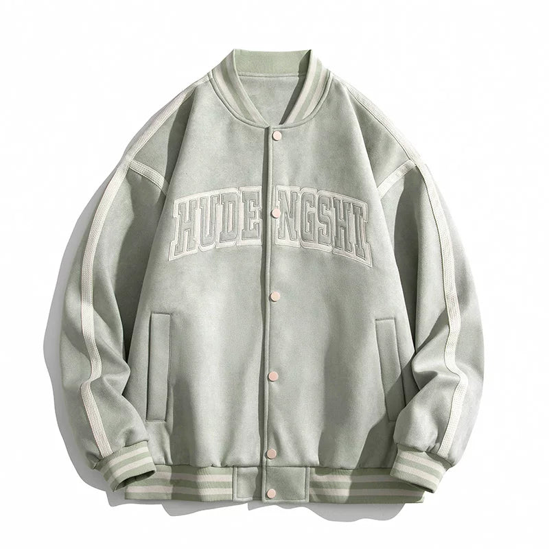 Sage Green Letter Embroidered Varsity Jacket