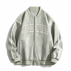 Sage Green Letter Embroidered Varsity Jacket
