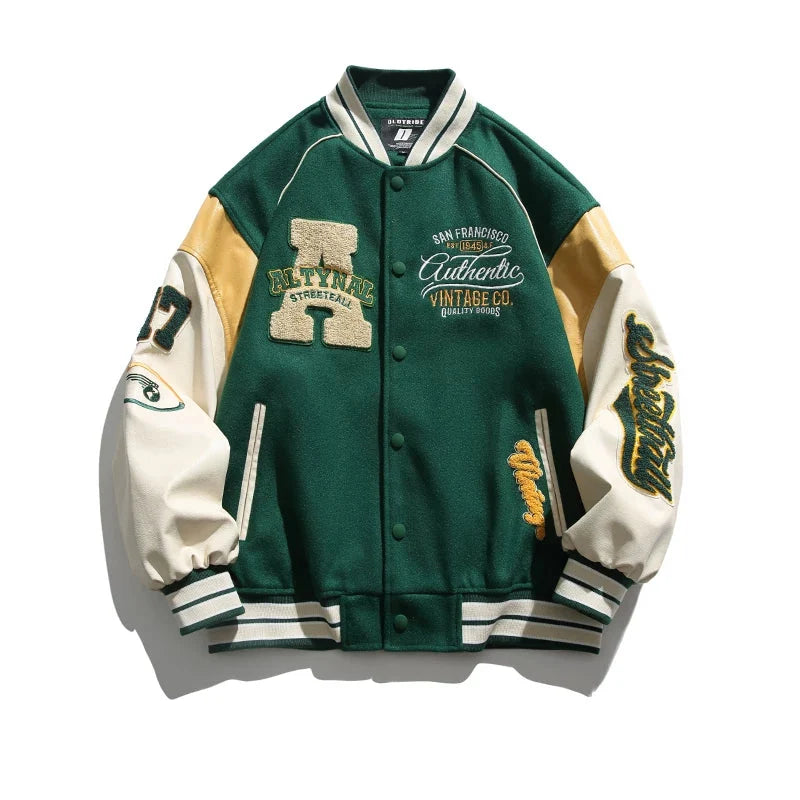 Green Embroidered Varsity Baseball Jacket