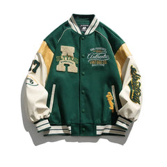 Green Embroidered Varsity Baseball Jacket