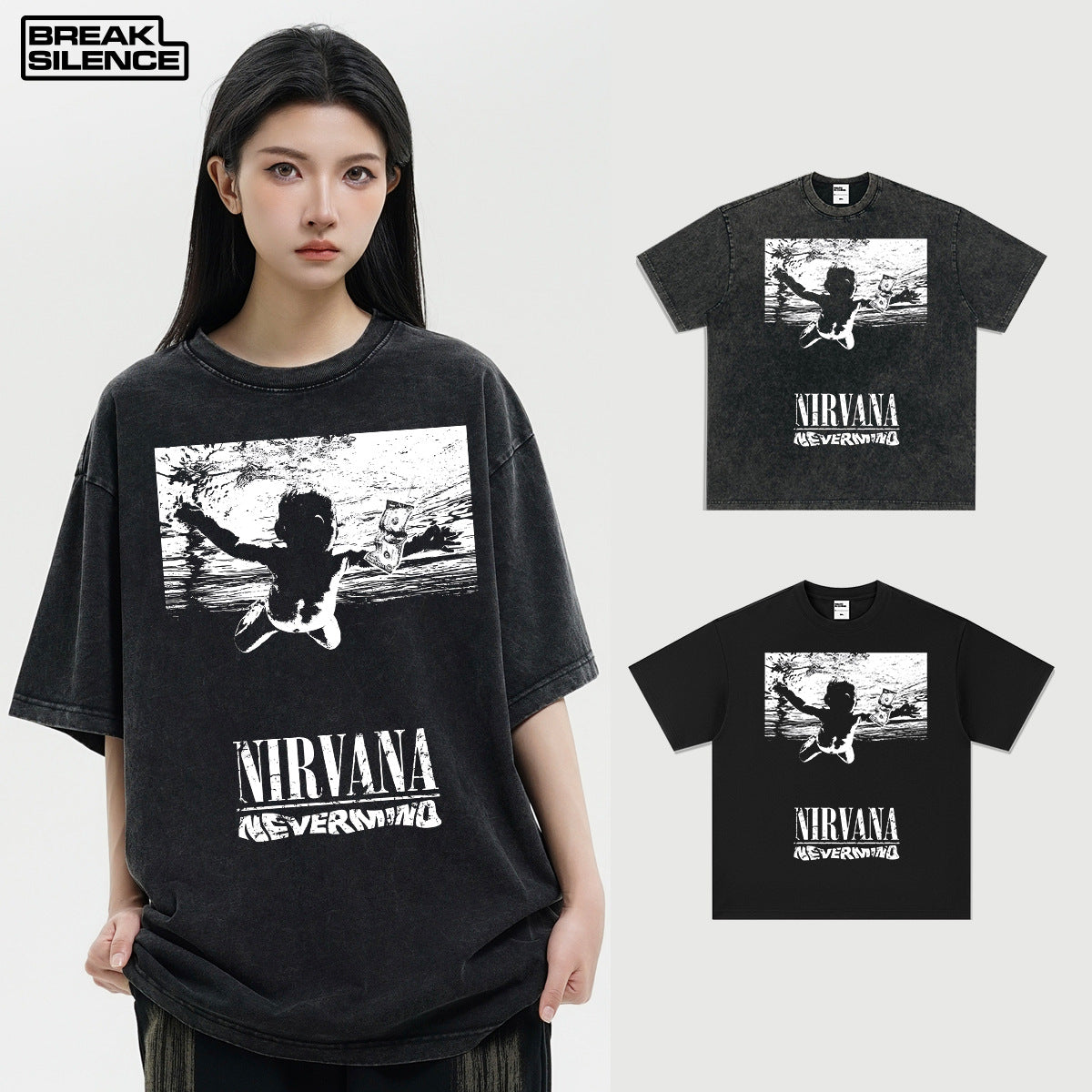 NIRVANA band cross-border pure cotton American retro short sleeved men's T-shirt loose heavyweight summer half sleeve