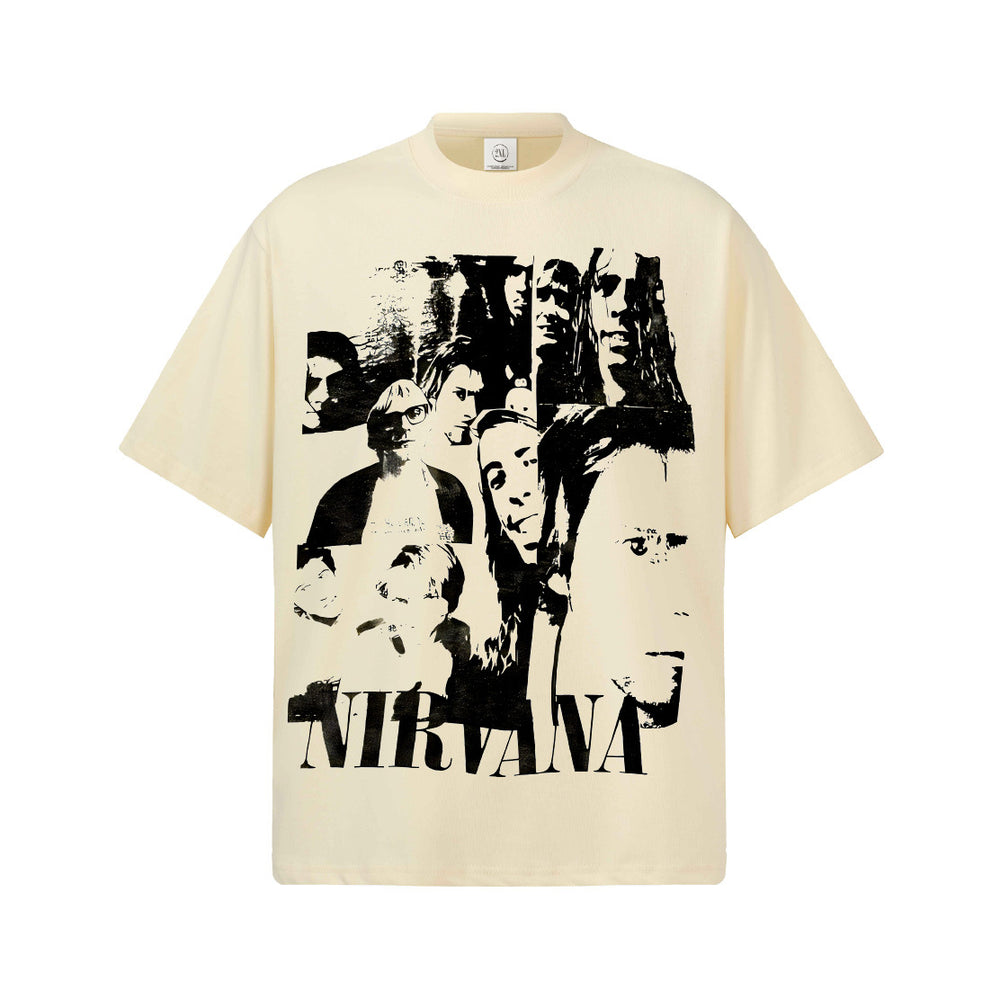 2026 Cross border Spring/Summer Nirvana Pure Cotton T-shirt Men's Direct Spray Printed Summer Breathable Short Sleeve American Retro T-shirt (1)