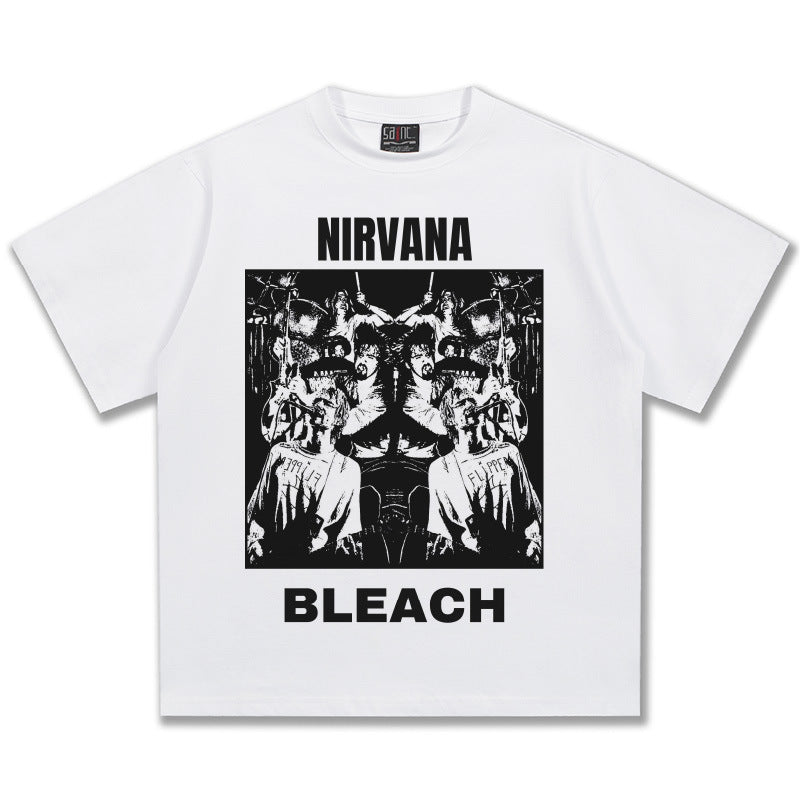 2025 Spring/Summer New Cross border NIRVANA Rock Band Vintage Short sleeved T-shirt Heavy duty Washed and Used Trend (12)