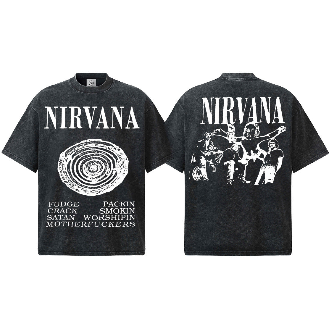 2026 Cross border Spring/Summer NIRVANA New American Round Neck 300G Cotton Shoulder Drop Heavy Short Sleeve Men's Bottom Shirt (2)