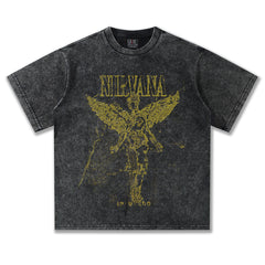 2025 Spring/Summer New NIRVANA Shattered Angel Washed Vintage Printed Short Sleeve T-shirt Heavy Tide (1)