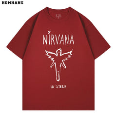 Washed vintage Nirvana In Utero band retro short sleeved T-shirt for men and women, loose and casual pure cotton (2)