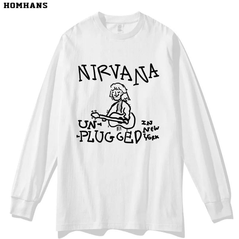 NIRVANA Nirvana Band hand drawn punk personality spring and autumn long sleeved T-shirt heavyweight pure cotton casual base shirt (1)