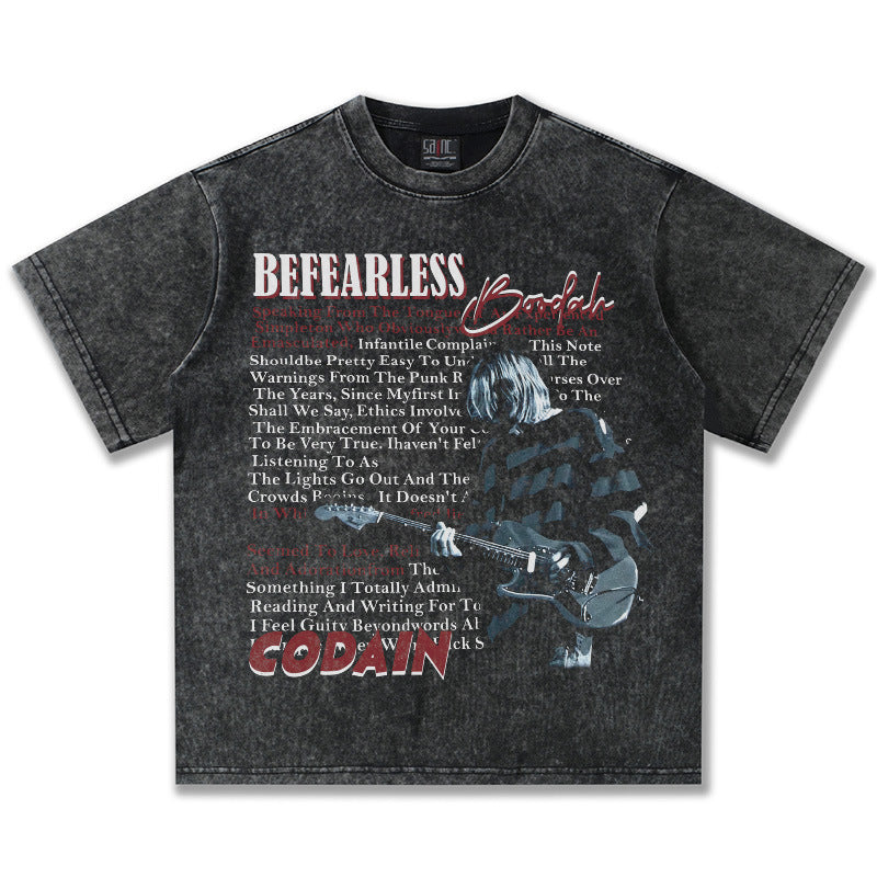 2025 Spring/Summer New Cross border NIRVANA Rock Band Vintage Short sleeved T-shirt Heavy duty Washed and Used Trend (5)