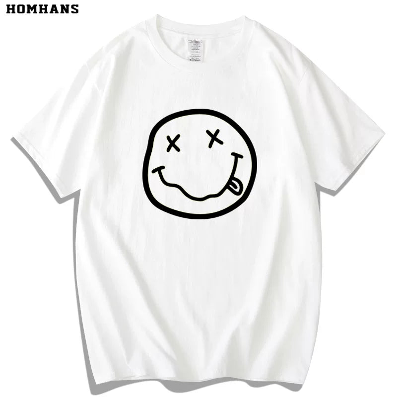 Red Korean Nirvana Nirvana Band European and American Metal Rock Pure Cotton Short sleeved Men's Smiling Face T-shirt Women's Loose Large Size (3)