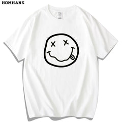 Red Korean Nirvana Nirvana Band European and American Metal Rock Pure Cotton Short sleeved Men's Smiling Face T-shirt Women's Loose Large Size (3)
