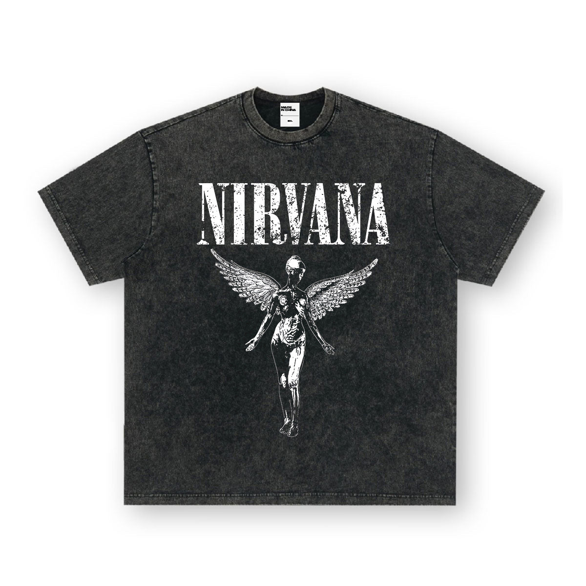 NIRVANA Cross border Heavy American Retro Short Sleeve Top Men's Summer Printed T-shirt Loose Five Sleeve T-shirt (1)
