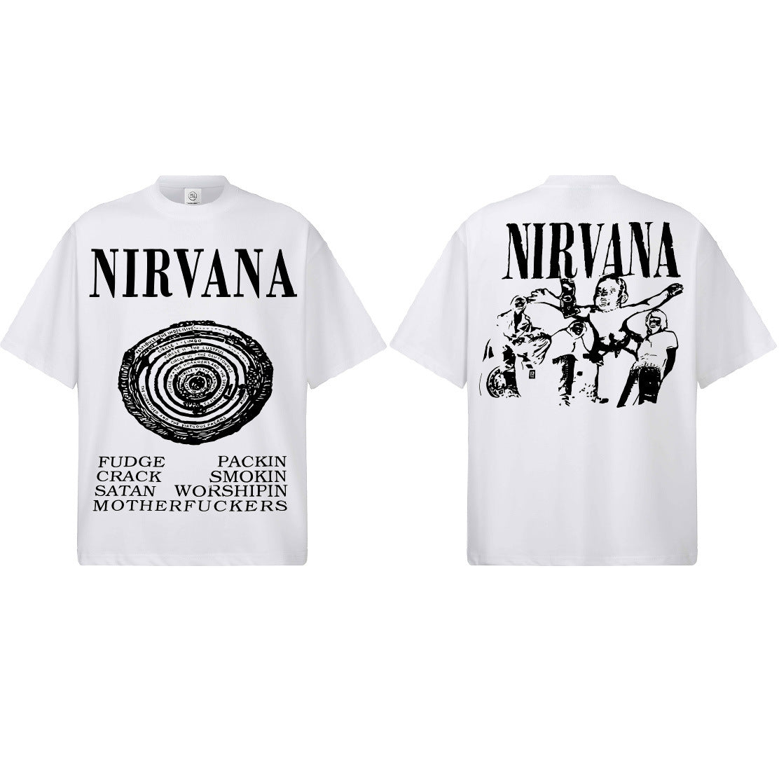 2026 Cross border Spring/Summer NIRVANA New American Round Neck 300G Cotton Shoulder Drop Heavy Short Sleeve Men's Bottom Shirt (1)