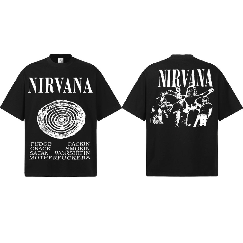 2026 Cross border Spring/Summer NIRVANA New American Round Neck 300G Cotton Shoulder Drop Heavy Short Sleeve Men's Bottom Shirt (1)
