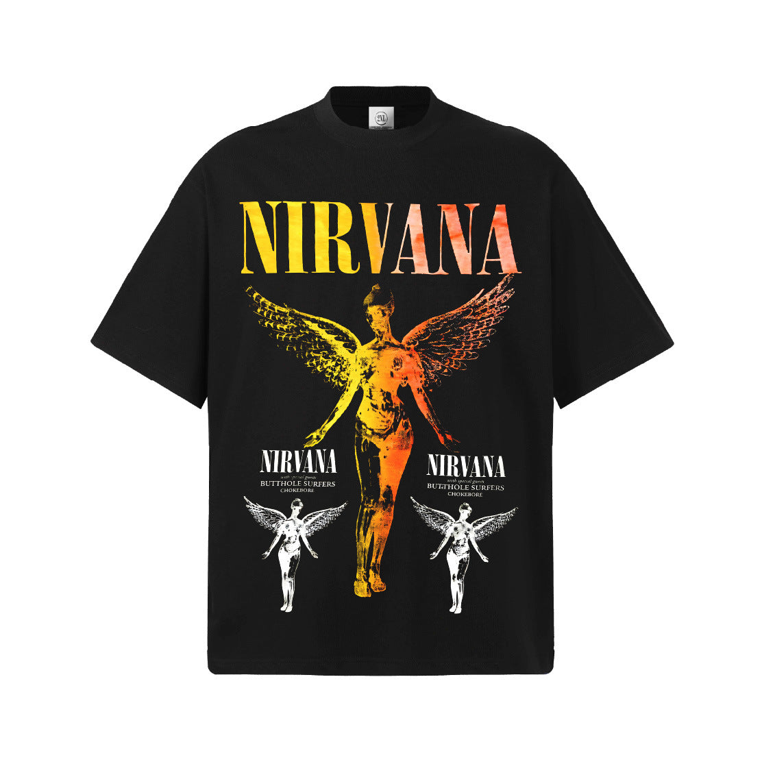 2026 Cross border NIRVANA Classic Angel American High Street Direct Spray Printing 300G Cotton Heavy Weight Knitted Short Sleeve Men (2)