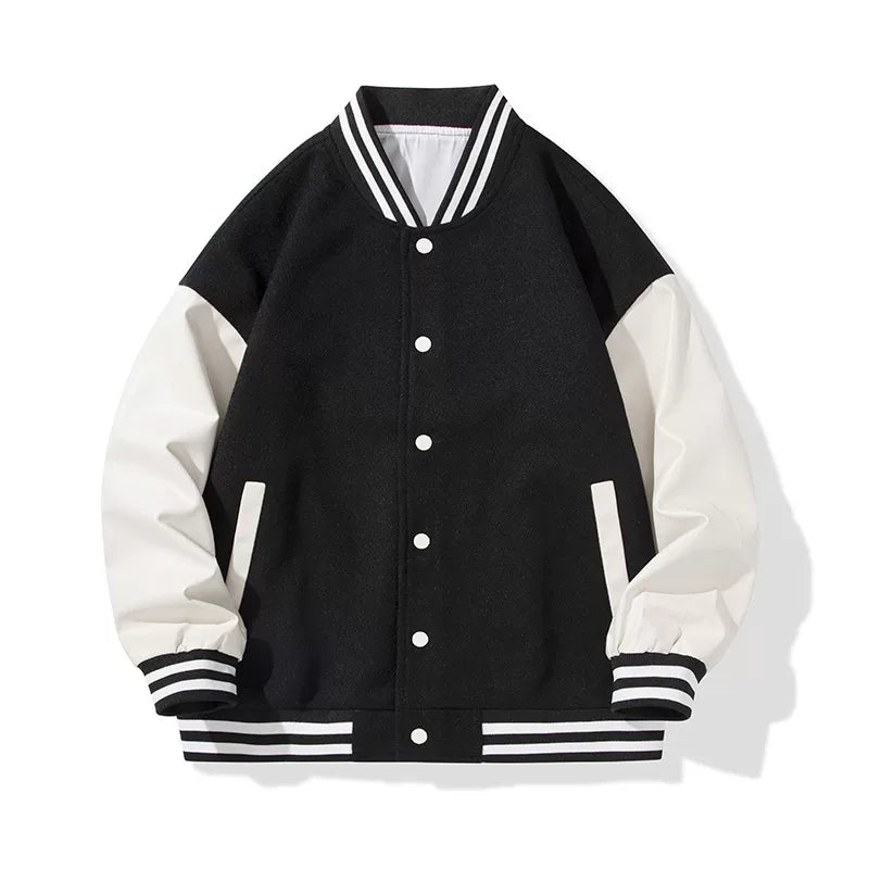 Black and White Color‑Block Varsity Jacket