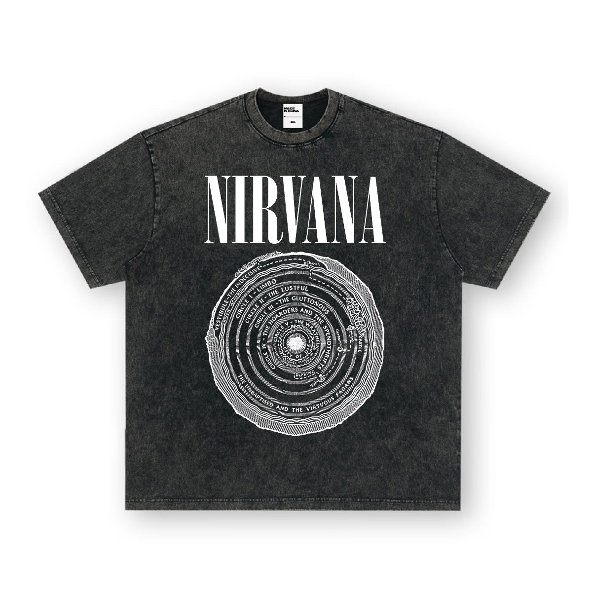 NIRVANA Rock American Retro Short Sleeve T-shirt Washed Heavy Cross border Printed Trendy Pure Cotton Vintage Men (4)