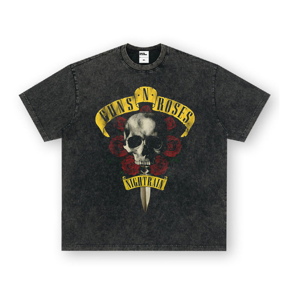 NIRVANA Rock American Retro Short Sleeve T-shirt Washed Heavy Cross border Printed Trendy Pure Cotton Vintage Men (11)
