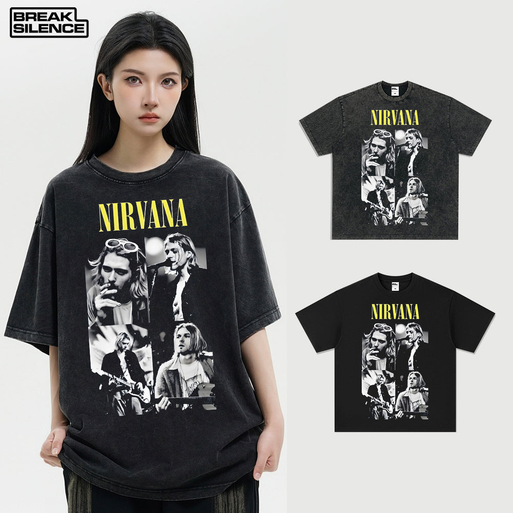 Nirvana, Koto, Coburn, Vintage, Character Printed Short sleeved T-shirt, Cross border American Heavy Summer Trend (1)