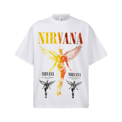 2026 Cross border NIRVANA Classic Angel American High Street Direct Spray Printing 300G Cotton Heavy Weight Knitted Short Sleeve Men (1)