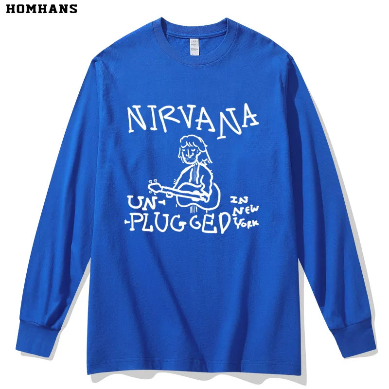 NIRVANA Nirvana Band hand drawn punk personality spring and autumn long sleeved T-shirt heavyweight pure cotton casual base shirt (2)