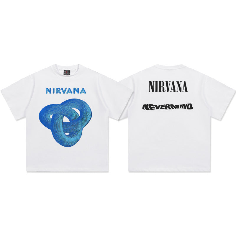 2025 Spring/Summer New Cross border NIRVANA Rock Band Vintage Short sleeved T-shirt Heavy duty Washed and Used Trend (3)