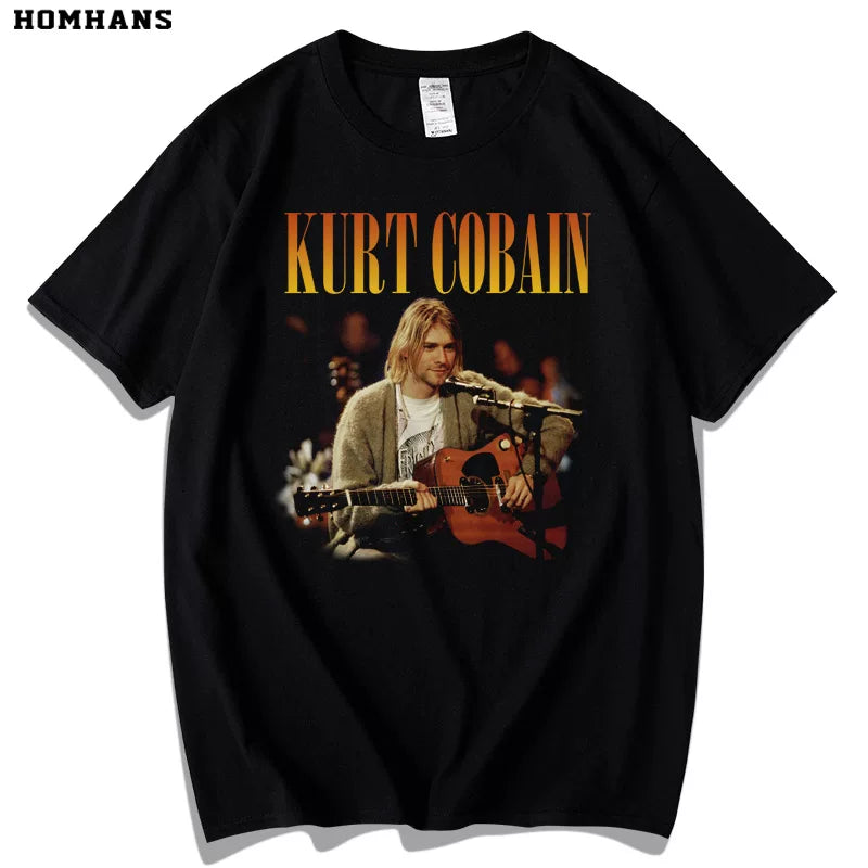 Red Korean kurt cobain NIRVANA Kote Cobain Rock Music Printed Men's and Women's Short Sleeves Cotton Loose
