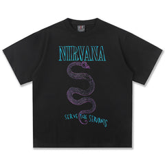 2025 Spring/Summer New Cross border NIRVANA Rock Band Vintage Short sleeved T-shirt Heavy duty Washed and Used Trend (6)