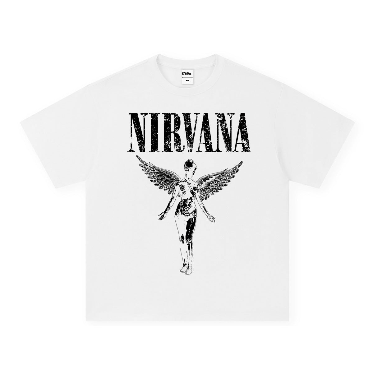 NIRVANA Cross border Heavy American Retro Short Sleeve Top Men's Summer Printed T-shirt Loose Five Sleeve T-shirt (2)
