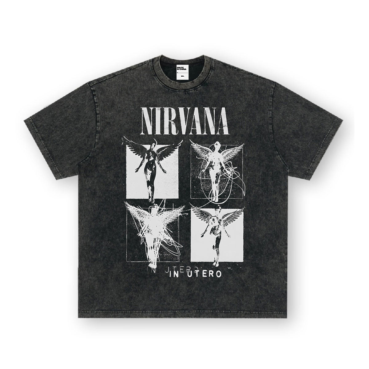 NIRVANA Rock American Retro Short Sleeve T-shirt Washed Heavy Cross border Printed Trendy Pure Cotton Vintage Men (5)