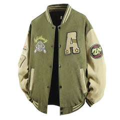 Olive Green Patched Varsity Baseball Jacket