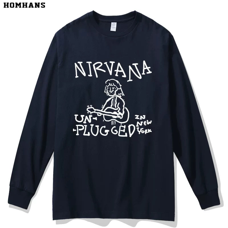 NIRVANA Nirvana Band hand drawn punk personality spring and autumn long sleeved T-shirt heavyweight pure cotton casual base shirt (3)