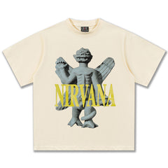 2025 Spring/Summer New Cross border NIRVANA Rock Band Vintage Short sleeved T-shirt Heavy duty Washed and Used Trend (4)