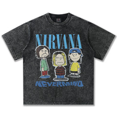 2025 Spring/Summer New Cross border NIRVANA Rock Band Vintage Short sleeved T-shirt Heavy duty Washed and Used Trend (15)