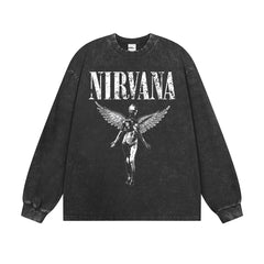 NIRVANA Cross border Heavy American Retro Short Sleeve Top Men's Summer Printed T-shirt Loose Five Sleeve T-shirt (2)