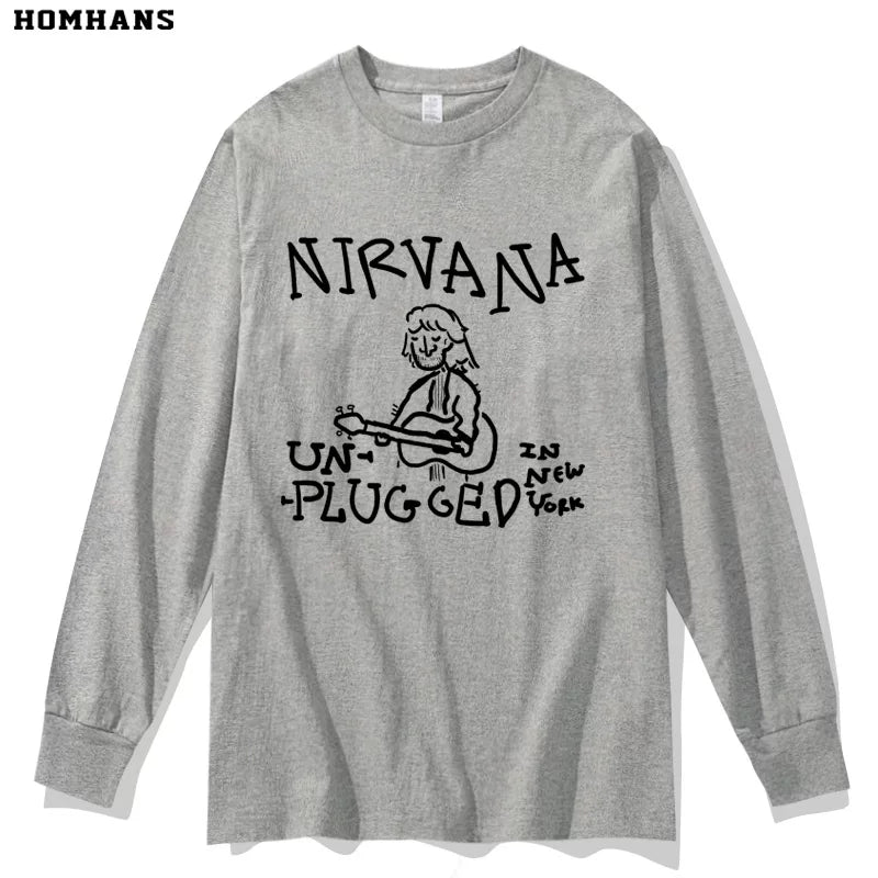 NIRVANA Nirvana Band hand drawn punk personality spring and autumn long sleeved T-shirt heavyweight pure cotton casual base shirt (2)